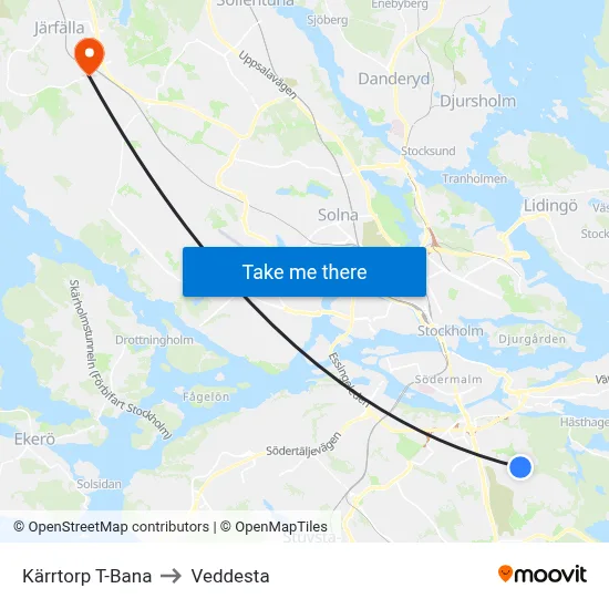 Kärrtorp T-Bana to Veddesta map
