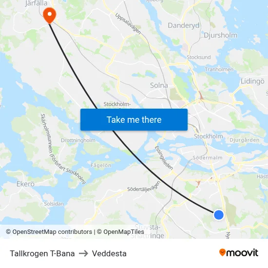 Tallkrogen T-Bana to Veddesta map
