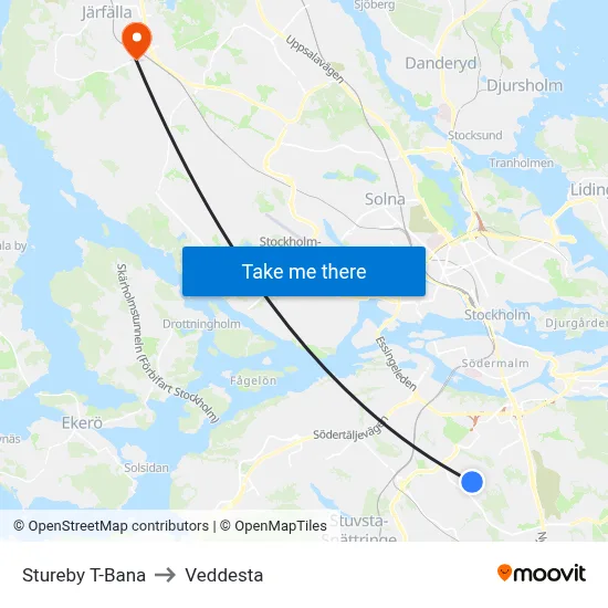 Stureby T-Bana to Veddesta map