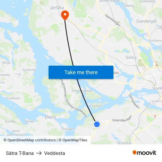 Sätra T-Bana to Veddesta map