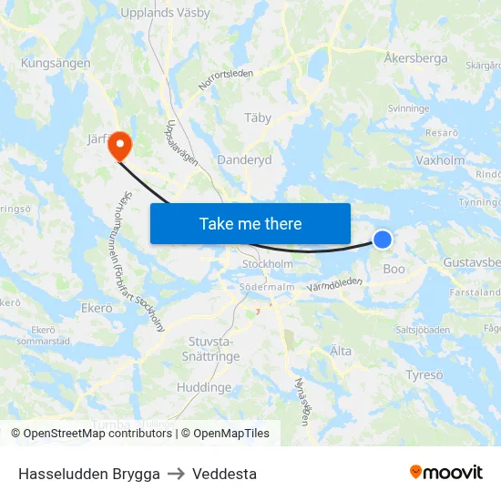 Hasseludden Brygga to Veddesta map
