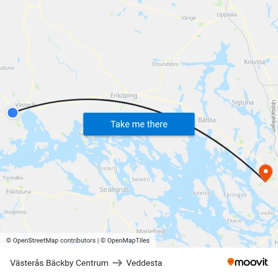 Västerås Bäckby Centrum to Veddesta map
