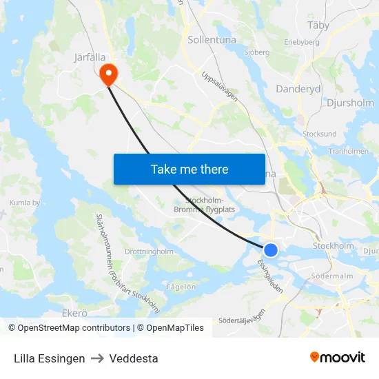 Lilla Essingen to Veddesta map