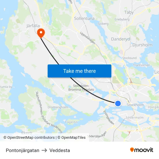 Pontonjärgatan to Veddesta map