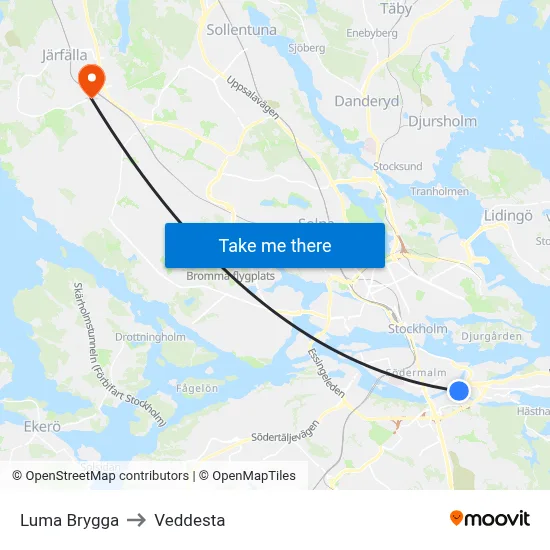 Luma Brygga to Veddesta map