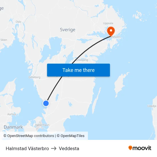 Halmstad Västerbro to Veddesta map