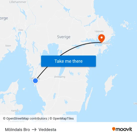 Mölndals Bro to Veddesta map