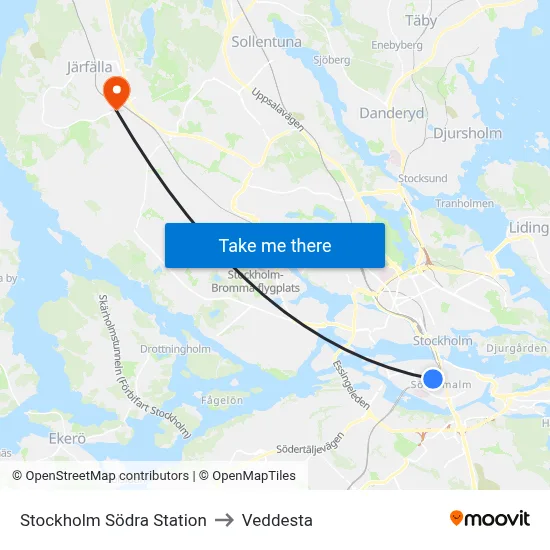 Stockholm Södra Station to Veddesta map