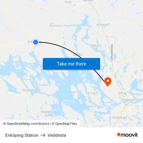 Enköping Station to Veddesta map