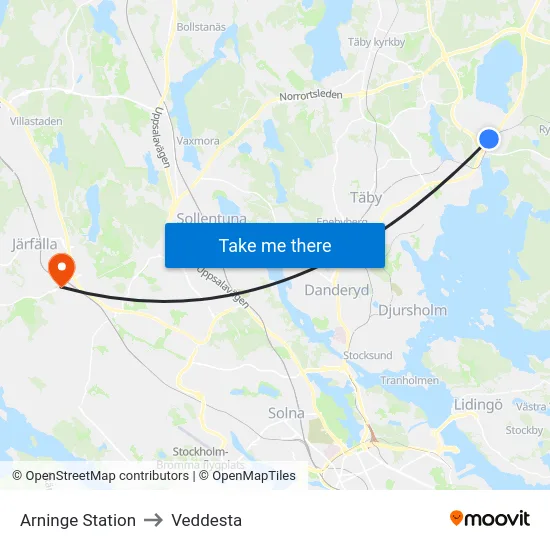Arninge Station to Veddesta map
