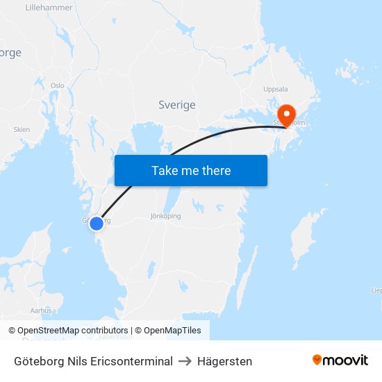 Göteborg Nils Ericsonterminal to Hägersten map