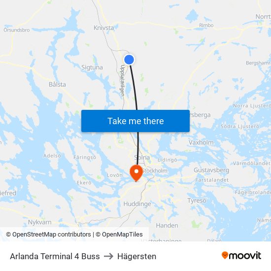 Arlanda Terminal 4 Buss to Hägersten map