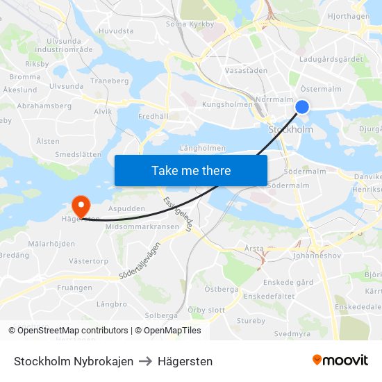 Stockholm Nybrokajen to Hägersten map