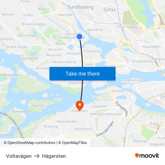 Voltavägen to Hägersten map