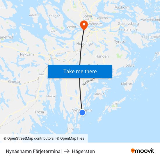 Nynäshamn Färjeterminal to Hägersten map