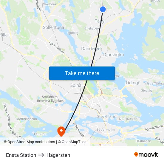 Ensta Station to Hägersten map