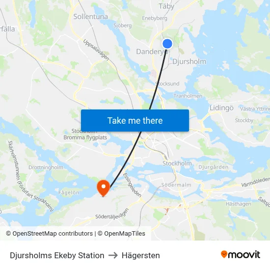 Djursholms Ekeby Station to Hägersten map