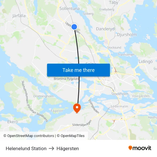Helenelund Station to Hägersten map