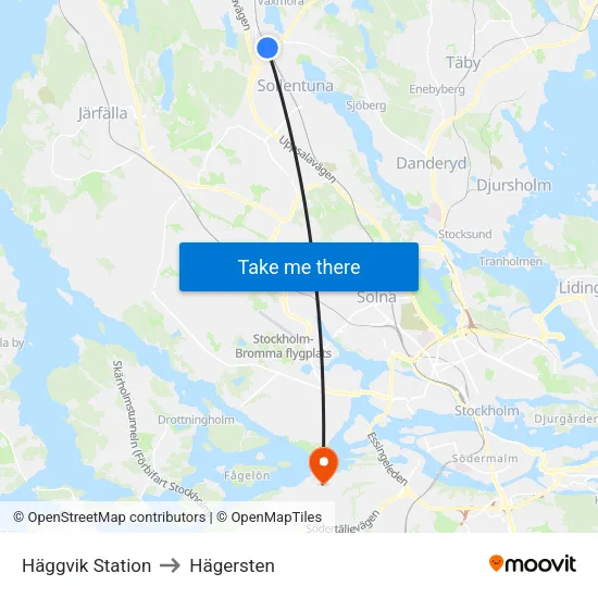Häggvik Station to Hägersten map