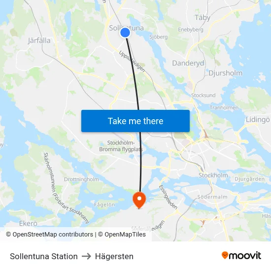 Sollentuna Station to Hägersten map