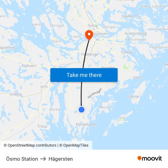 Ösmo Station to Hägersten map