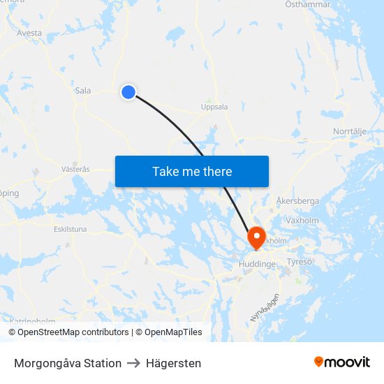 Morgongåva Station to Hägersten map