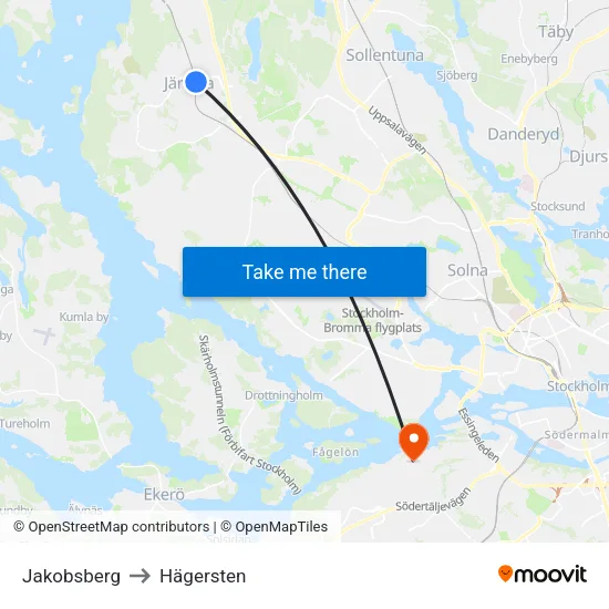 Jakobsberg to Hägersten map