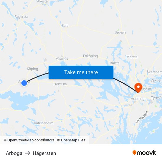 Arboga to Hägersten map