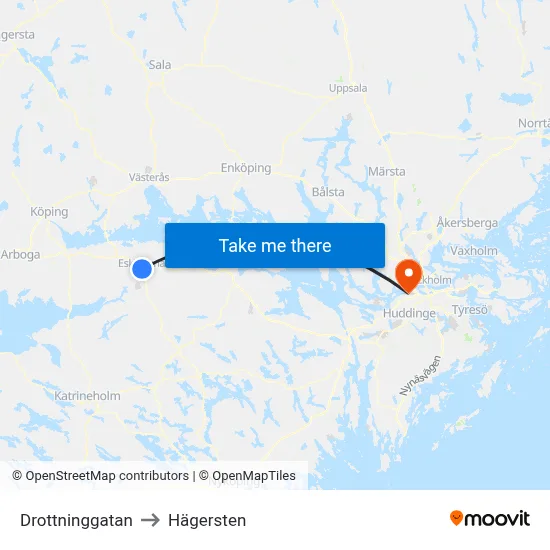 Drottninggatan to Hägersten map