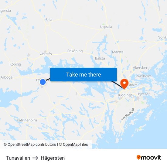 Tunavallen to Hägersten map