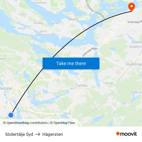 Södertälje Syd to Hägersten map