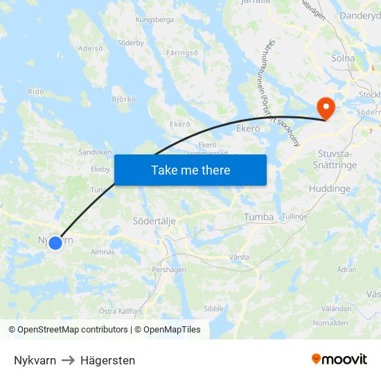 Nykvarn to Hägersten map