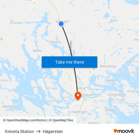 Knivsta Station to Hägersten map