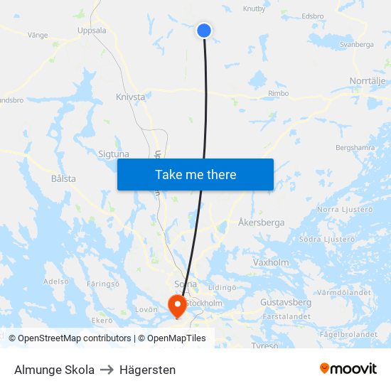Almunge Skola to Hägersten map