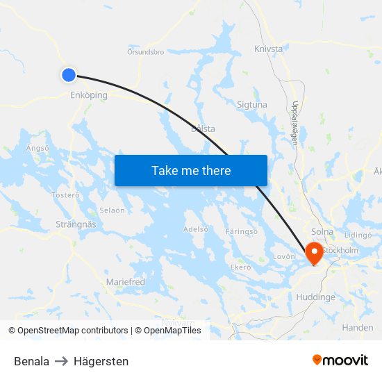 Benala to Hägersten map