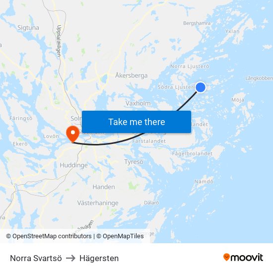 Norra Svartsö to Hägersten map