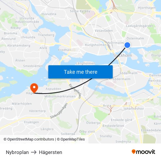 Nybroplan to Hägersten map