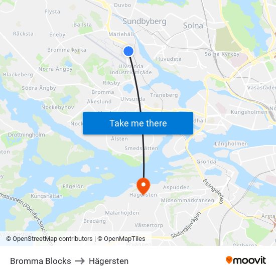 Bromma Blocks to Hägersten map