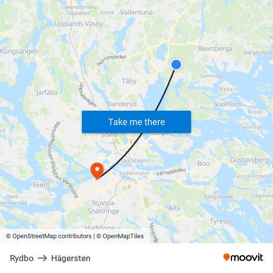 Rydbo to Hägersten map