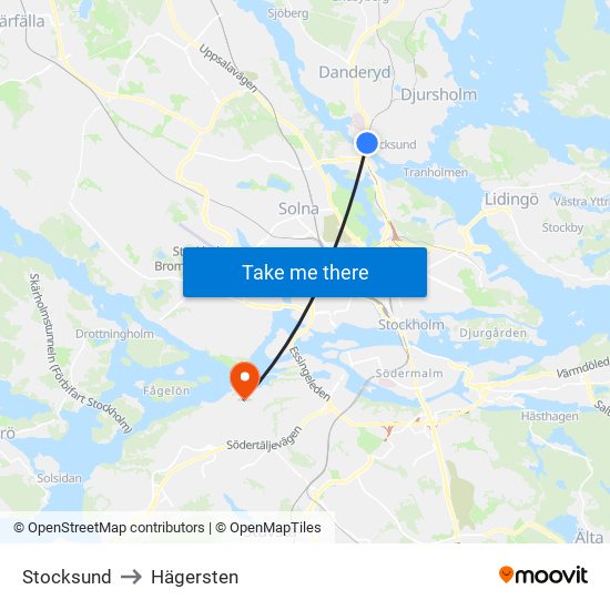 Stocksund to Hägersten map