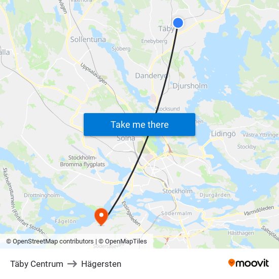 Täby Centrum to Hägersten map