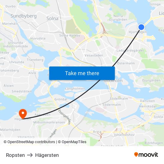 Ropsten to Hägersten map