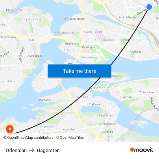 Odenplan to Hägersten map