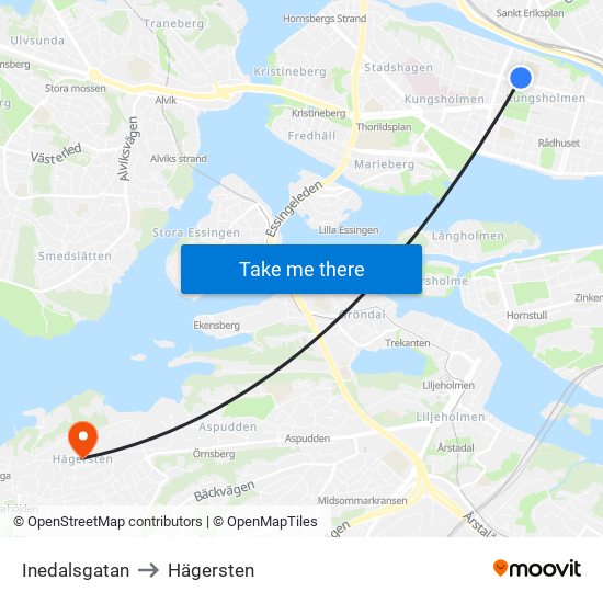 Inedalsgatan to Hägersten map