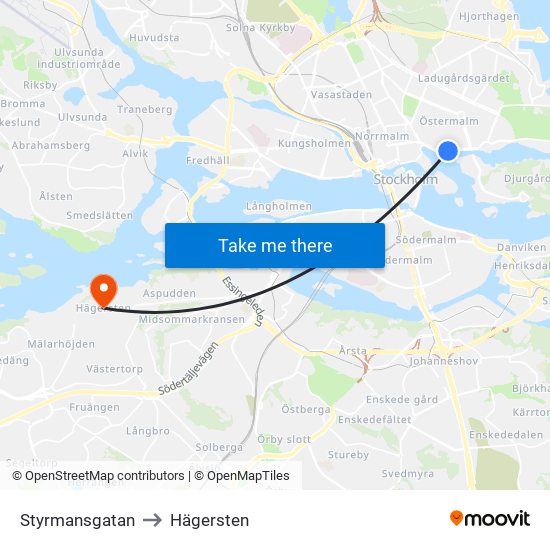 Styrmansgatan to Hägersten map