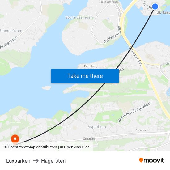 Luxparken to Hägersten map