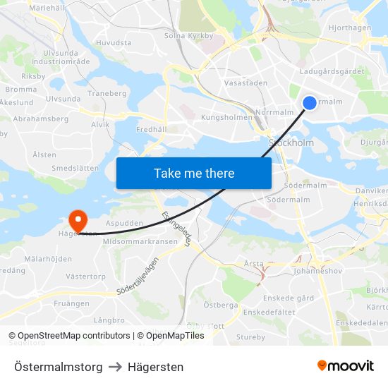 Östermalmstorg to Hägersten map