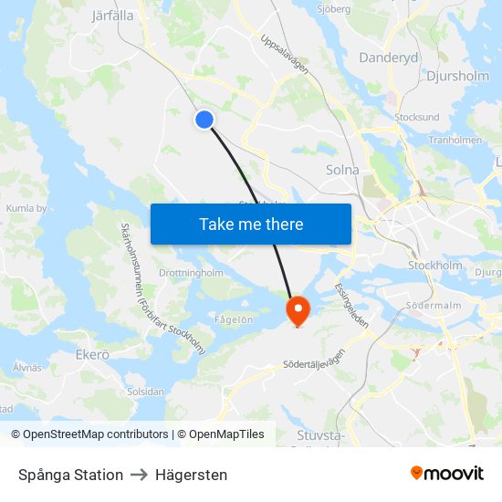 Spånga Station to Hägersten map