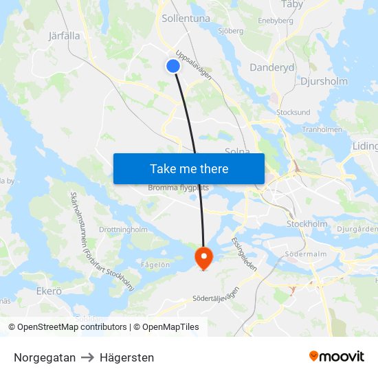 Norgegatan to Hägersten map