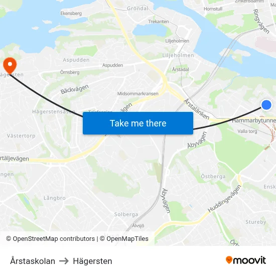 Årstaskolan to Hägersten map